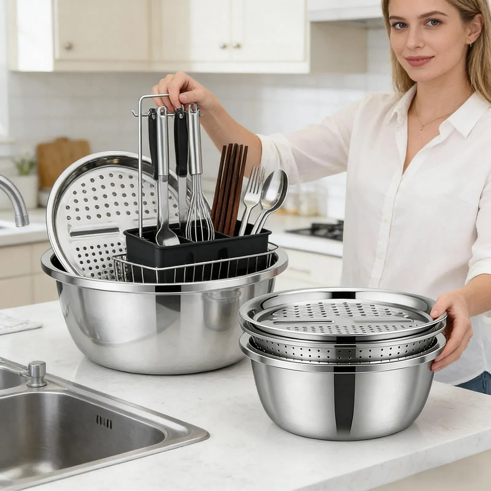 Набор сито и миска из нержавеющей стали 26 см, фото №3