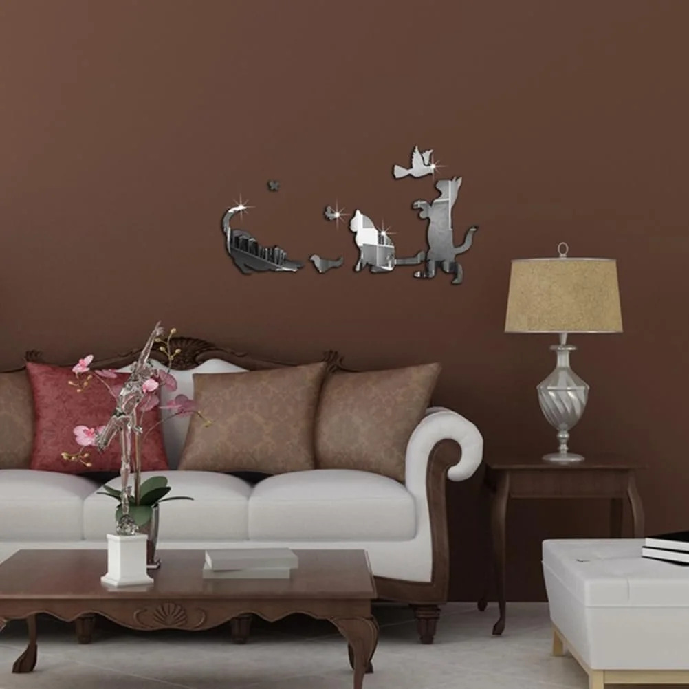 Наклейка на стіну Vosarea Mirror Cat акрилова срібляста, фото №8 Наклейка на стіну Vosarea Mirror Cat акрилова срібляста, фото №8