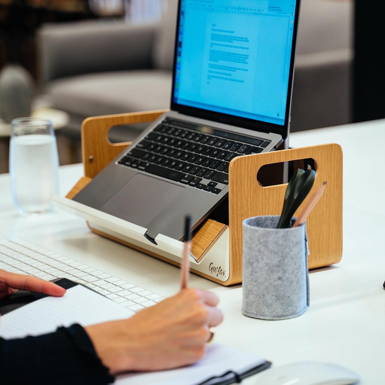 Подставка для ноутбука Gustav Original деревянная и алюминиевая мобильная, органайзер для стола (до 15 дюймов), фото №2