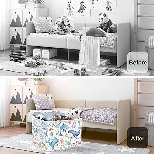 Корзина для игрушек детская HUUMONSS Морские существа для мальчиков и девочек, Синие киты, 36 л synthetic.ua - Фото 1