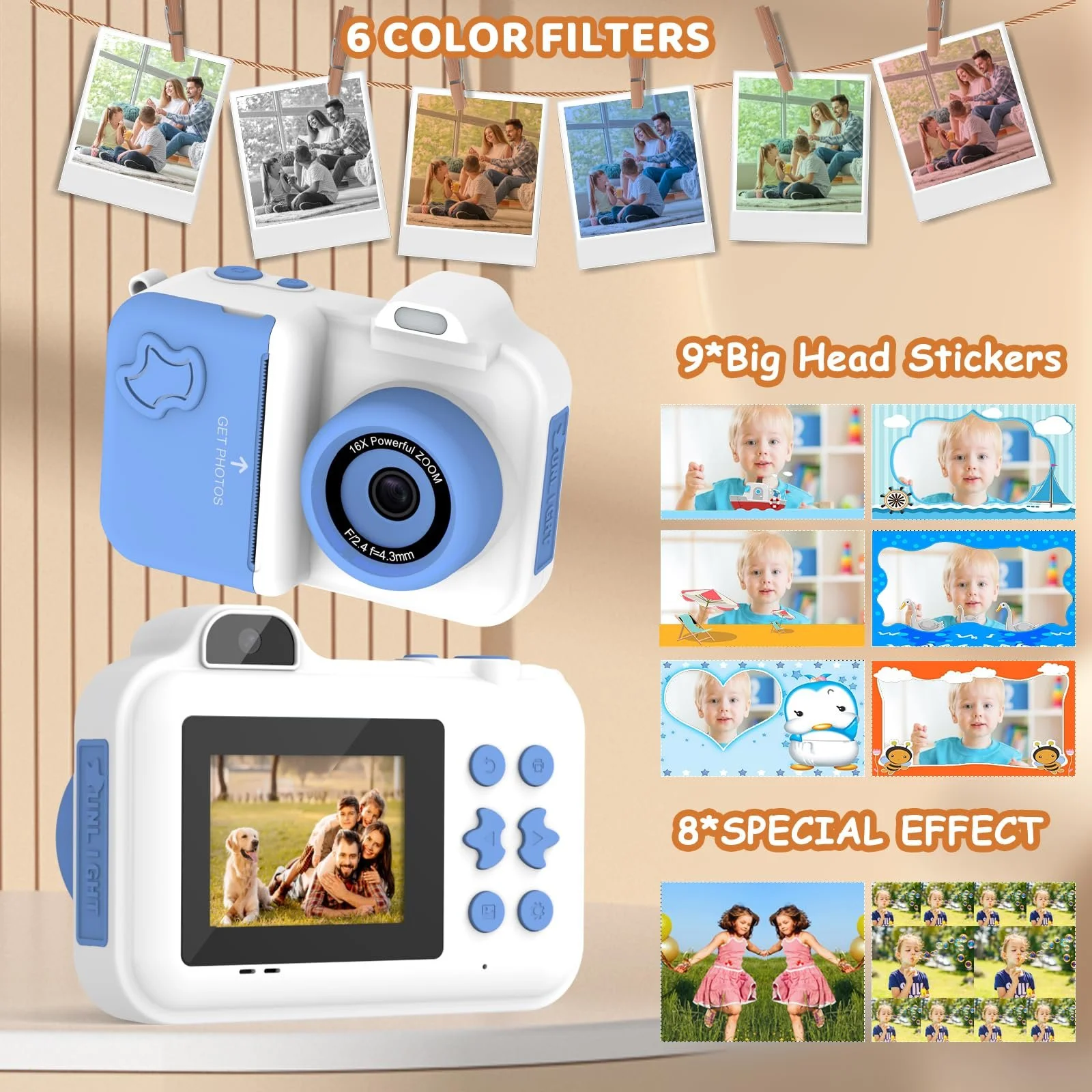 Детская фотокамера мгновенной печати 1080P HD 32GB + 5 рулонов бумаги, фото №2
