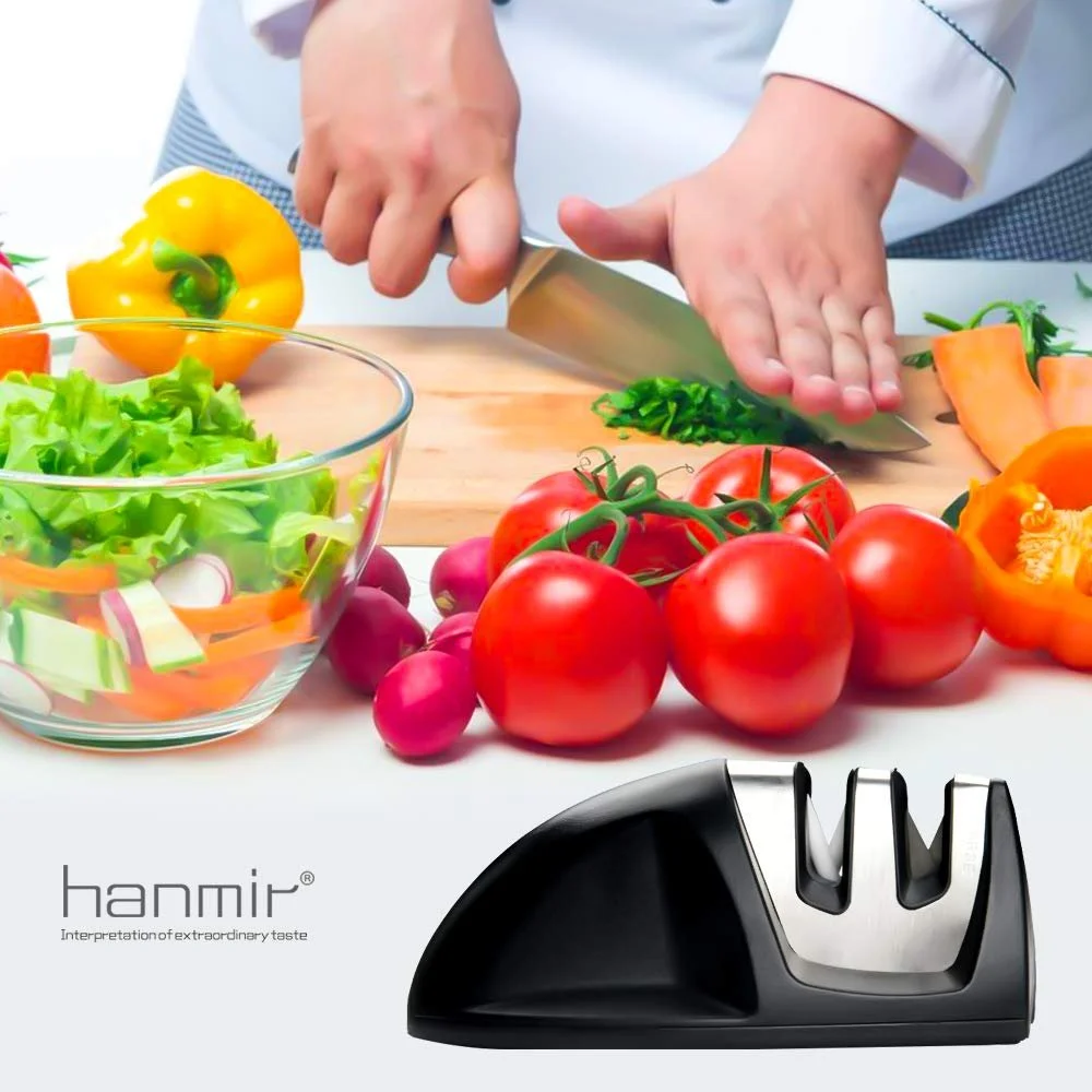 Точило для ножів Hanmir Professional 2 в 1 ручне нержавіюча сталь кераміка протиковзка основа Black, фото №7
