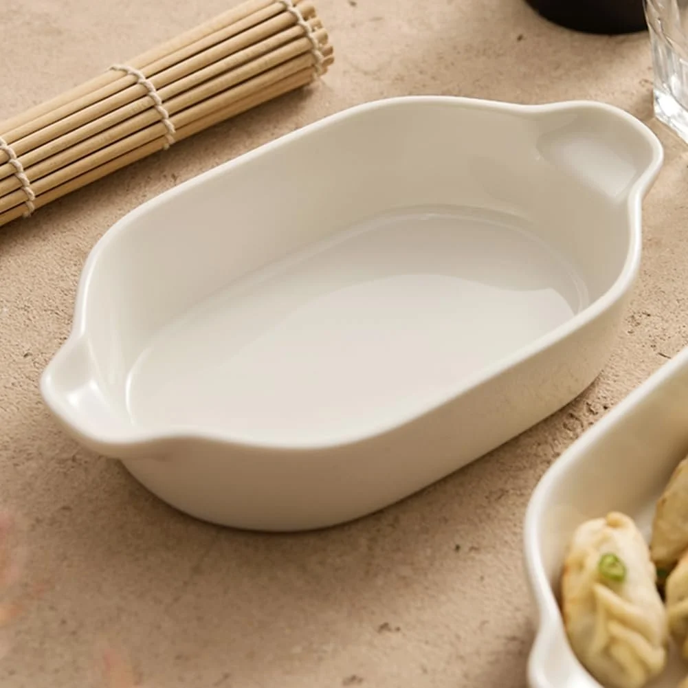 Форма для запекания Dxcaicc Овальная фарфоровая белая с двойными ручками, фото №5