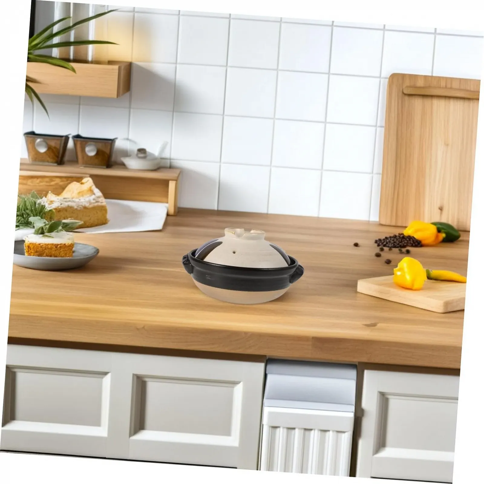 Горшок для запекания керамический японский с крышкой и двумя ручками термостойкий для риса и супов, фото №4