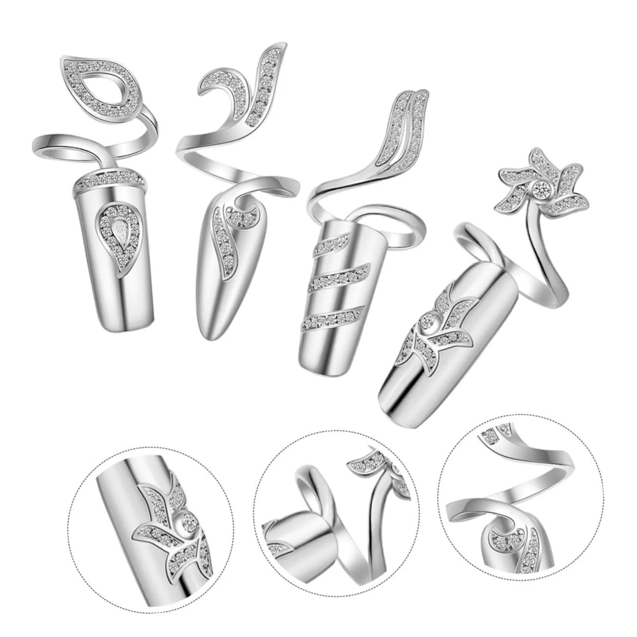 Кольца для ногтей GALPADA 4 шт. Adjustable Open Rhinestone, фото №9