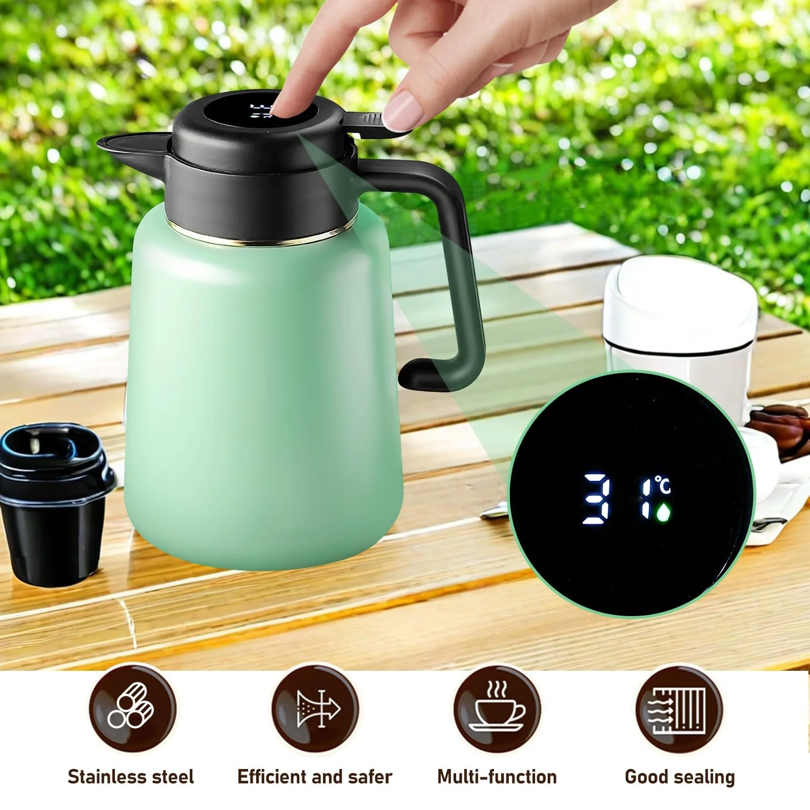 Термос-кавник 1.8 л, Ізольований, Термопот для кави з відображенням температури, Герметичний, фото №6