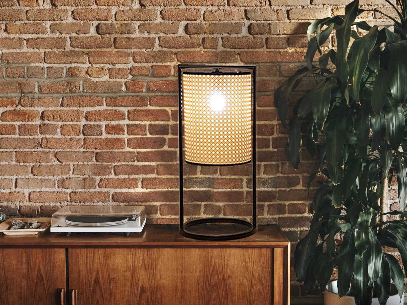 Світлодіодна настільна лампа 56 см з чорною рамою та абажуром під ротанг Чорний, фото №9