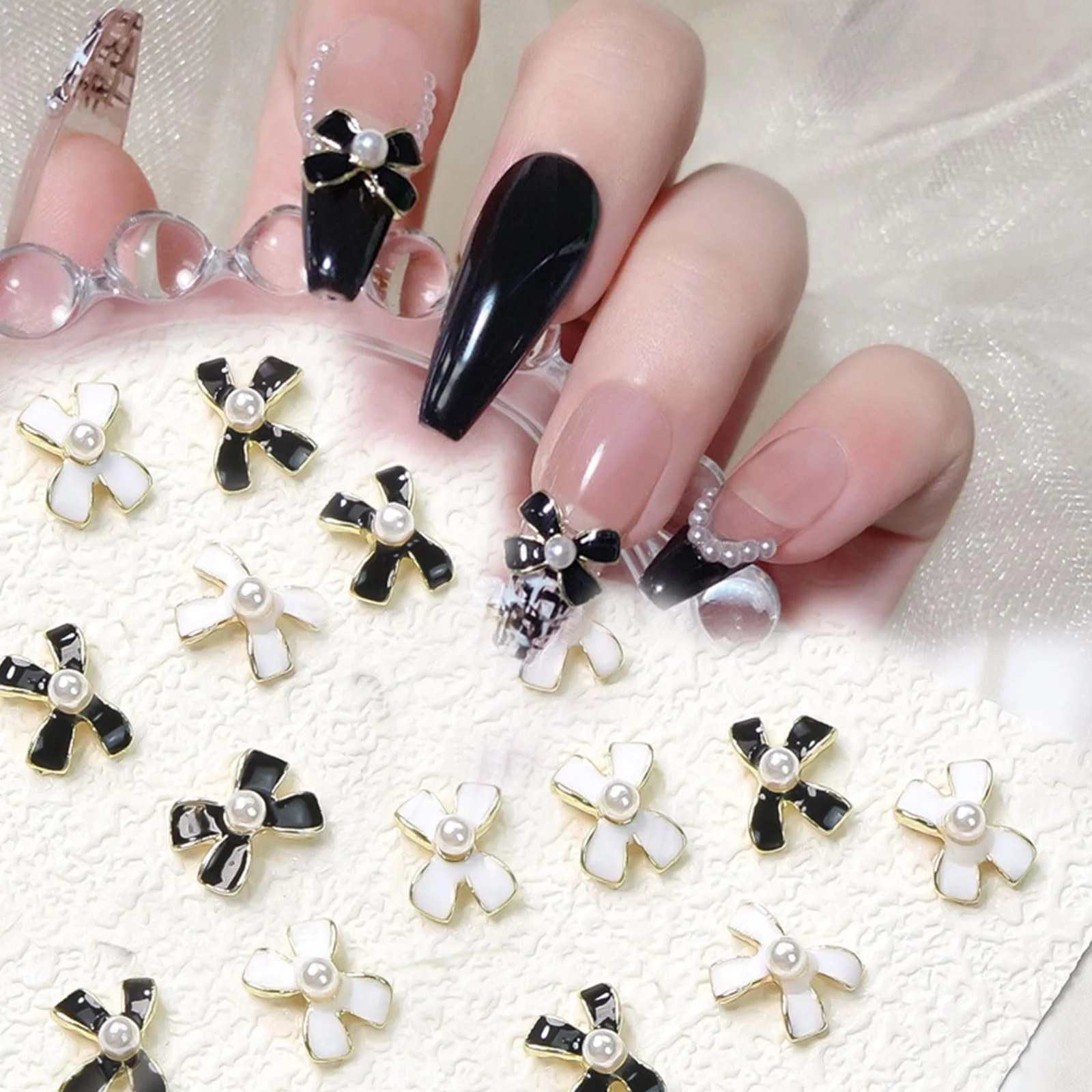 Украшения для ногтей Бантик 40 штук Черный Белый Металлические украшения для ногтей Бантики для дизайна ногтей, фото №4
