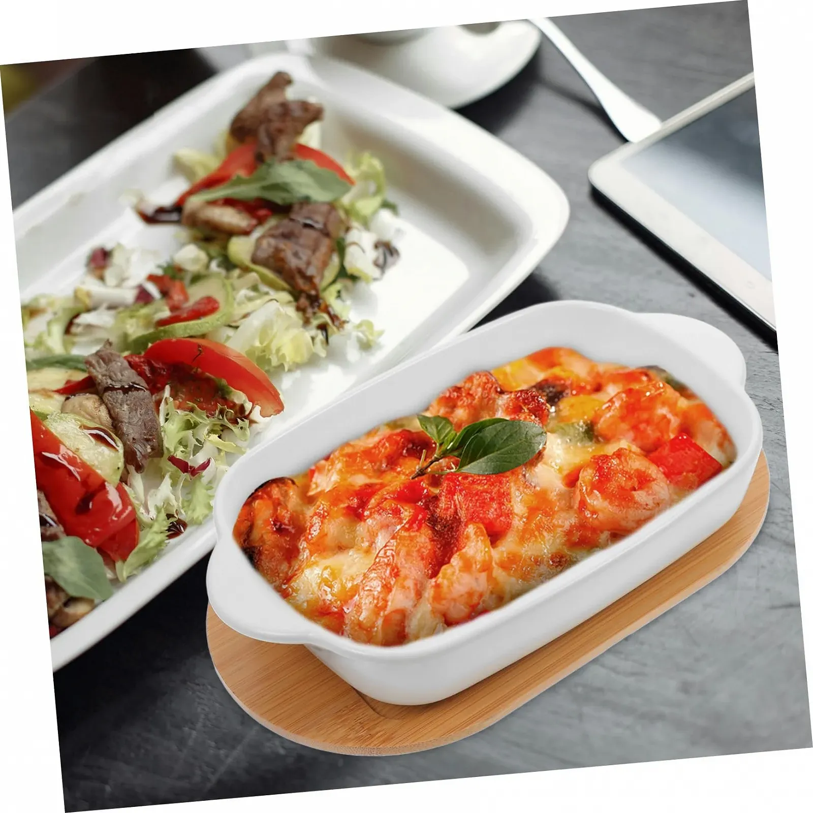 Форма для запекания Cabilock Прямоугольная керамическая с деревянным основанием маленькая термостойкая, фото №5