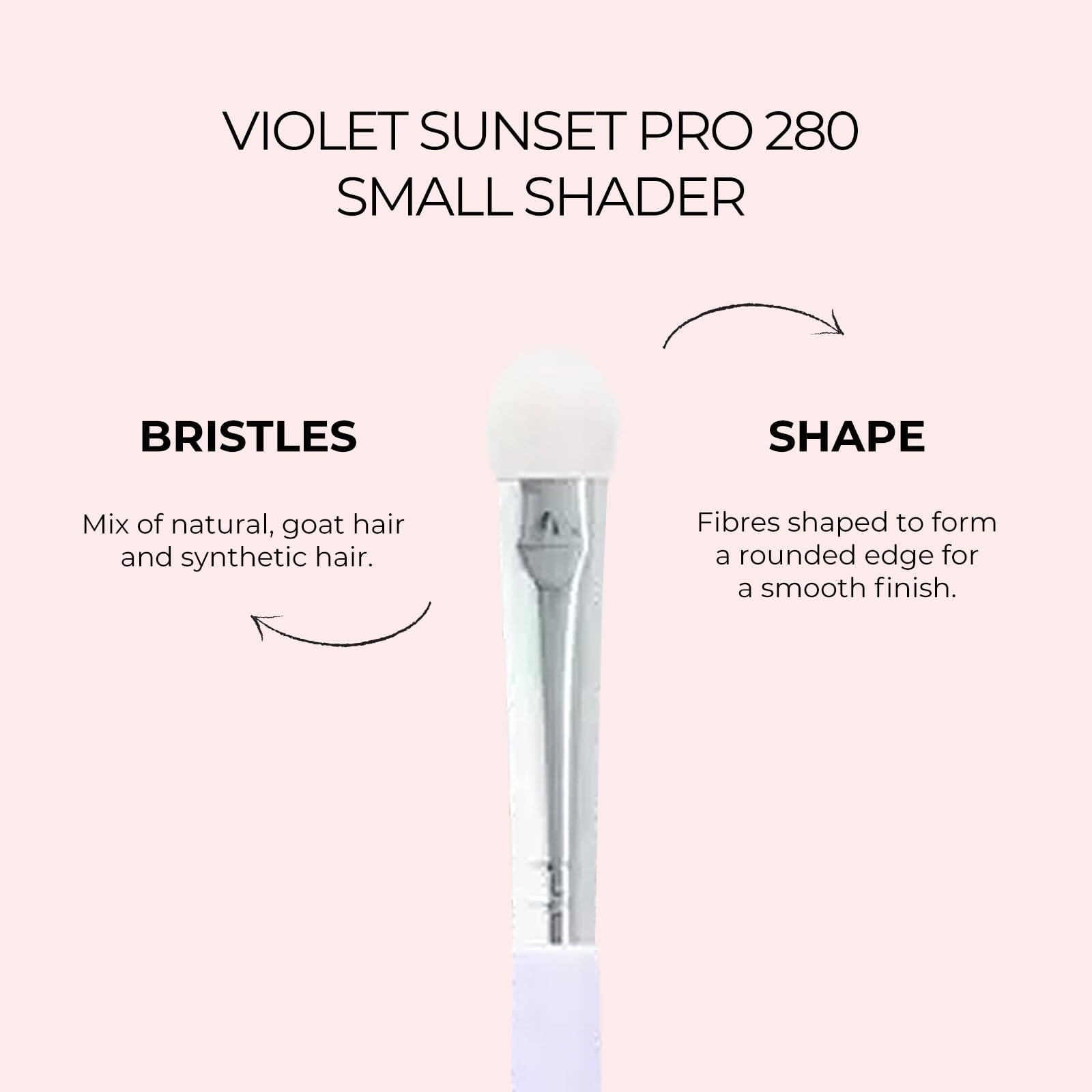 Кисть BLEND IT Small Shader PRO 280 для тіней з синтетичного і козячого волосся дерев'яна ручка латунна обойма Violet Sunset, фото №3
