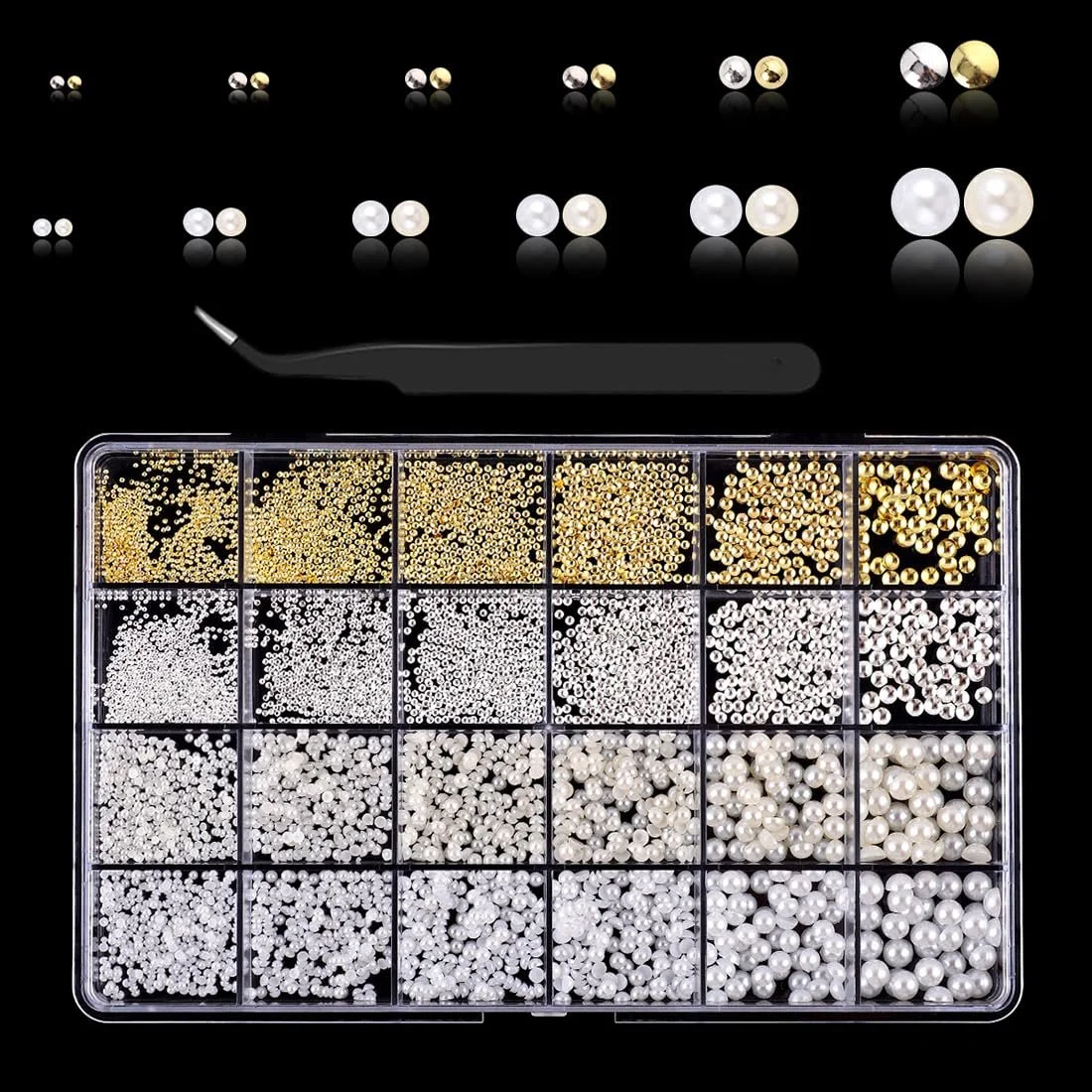 Бусины для ногтей Flatback Beads 1 Box Gold Silver White Beige Rhinestones DIY Nail Art Decor, фото №1