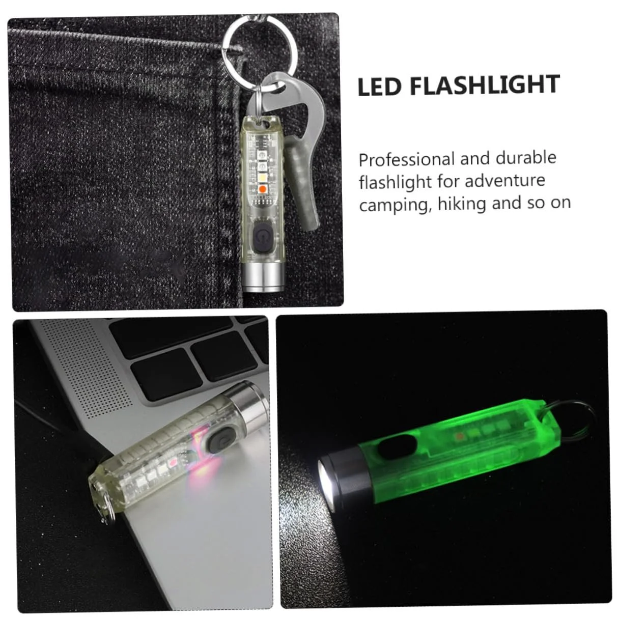 Міні ліхтарик-брелок KOMBIUDA USB акумуляторний LED Сильне світло Компактний Легкий, фото №2