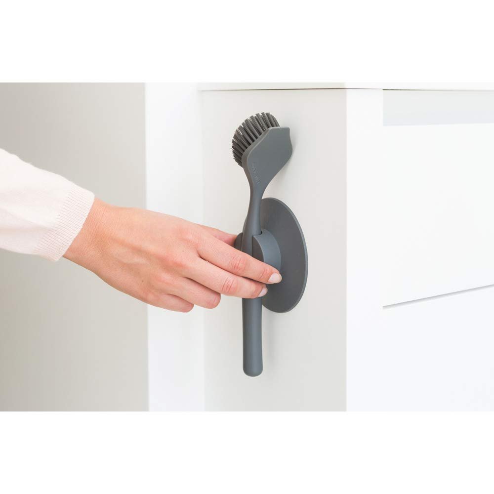 Щетка для мытья посуды Brabantia с держателем на присоске Темно-серая 11 x 23,5 x 6 см, фото №5