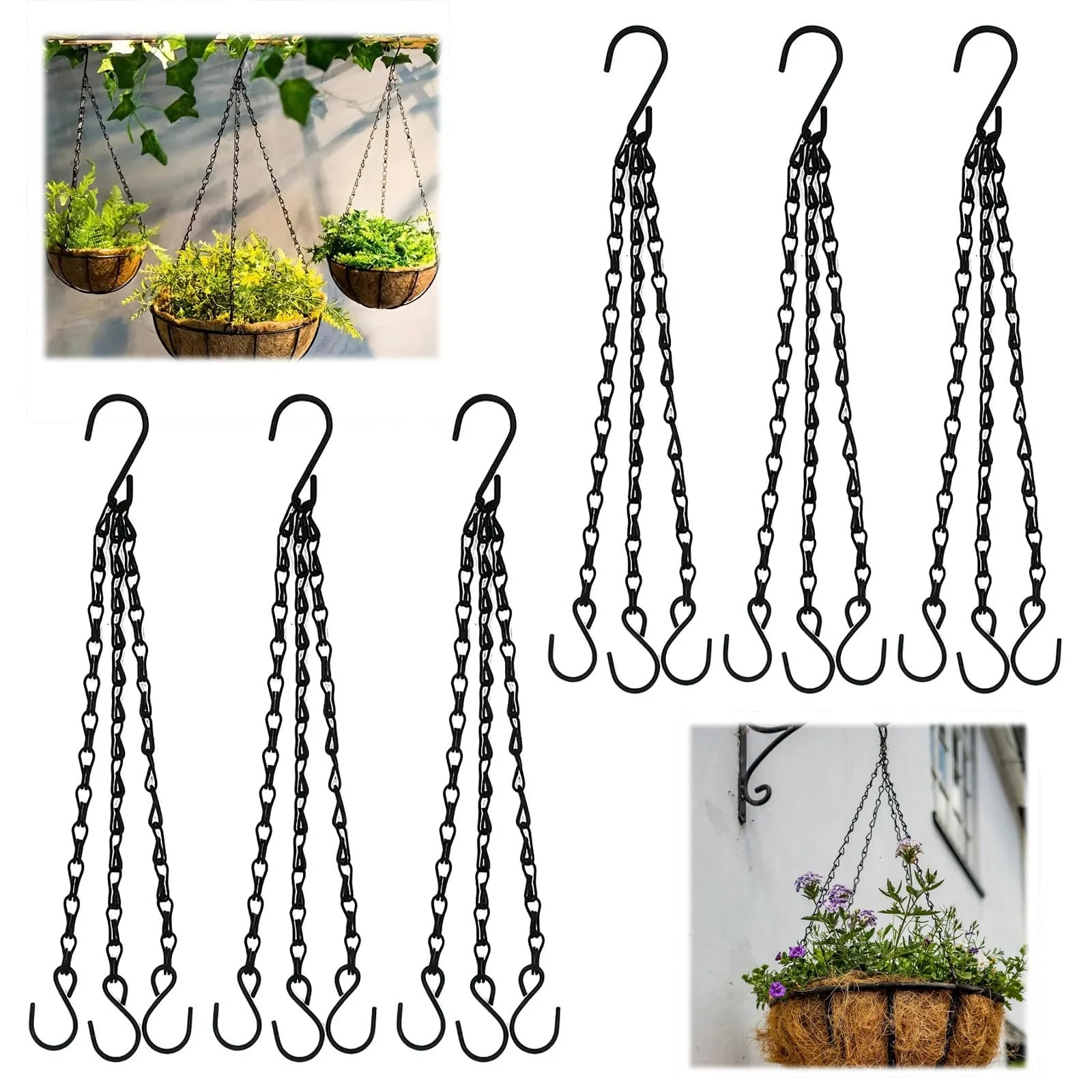 Цепь для подвесных корзин Pack of 6 40 см металлическая Черная, фото №1