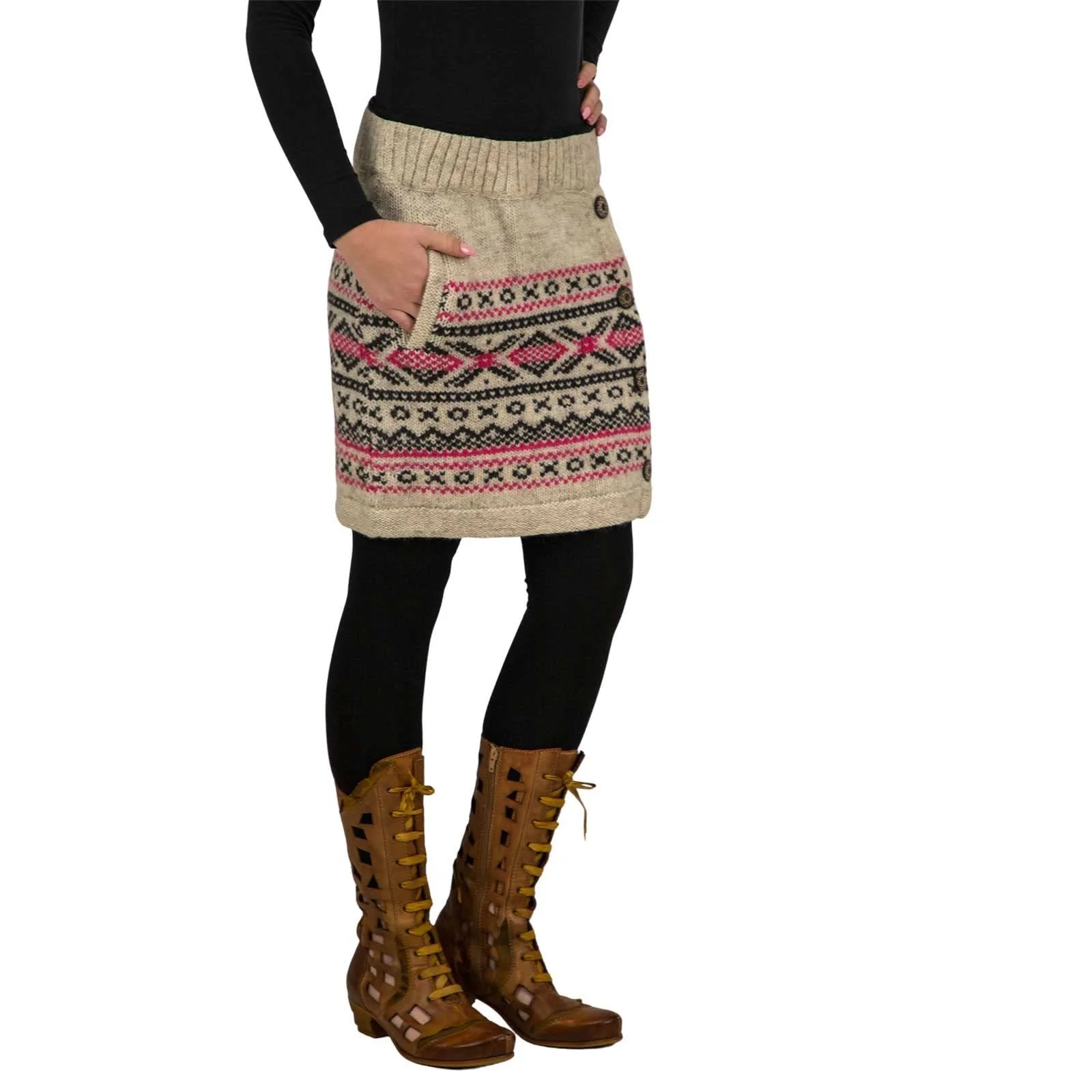 В'язана Спідниця з візерунками в скандинавському стилі, коротка, на вовняній підкладці, бохо, різнобарвна, фото №5
