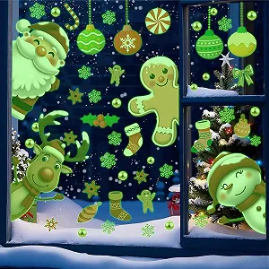 Наклейка на стіну Різдвяна віконна прикраса Luminous Snowman Santa Claus Reindeer Snowflakes - Фото 1