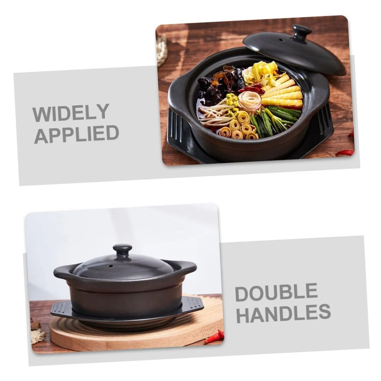 Кастрюля керамическая для тушения с крышкой и двойными ручками антипригарная термостойкая, фото №7