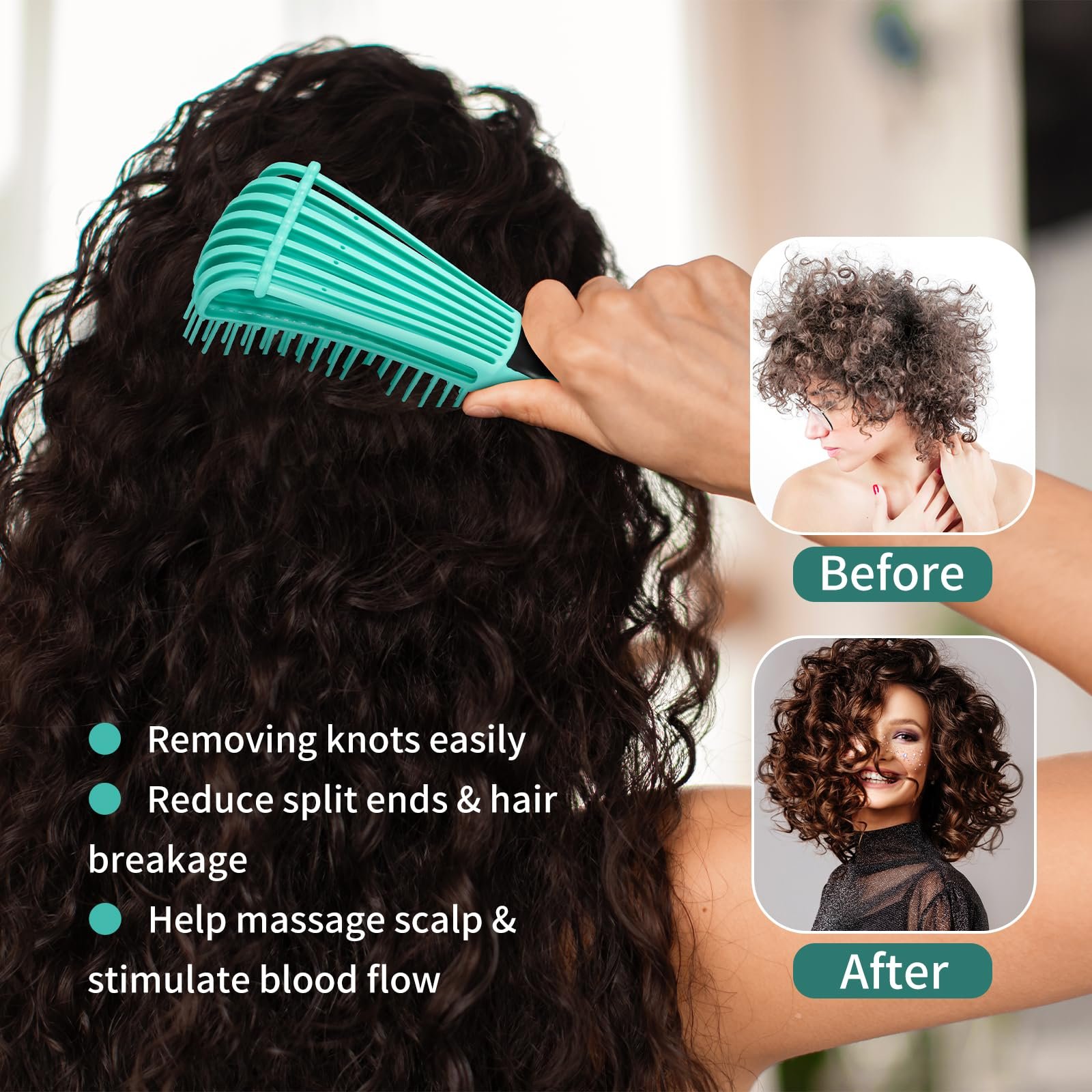Расческа BESTOOL Pro Detangling для натуральных волос для афро волос от 3a до 4c Kinky, вьющихся, волнистых волос, легкое распутывание с влажными/сухими волосами, улучшение текстуры волос Зеленая, фото №4