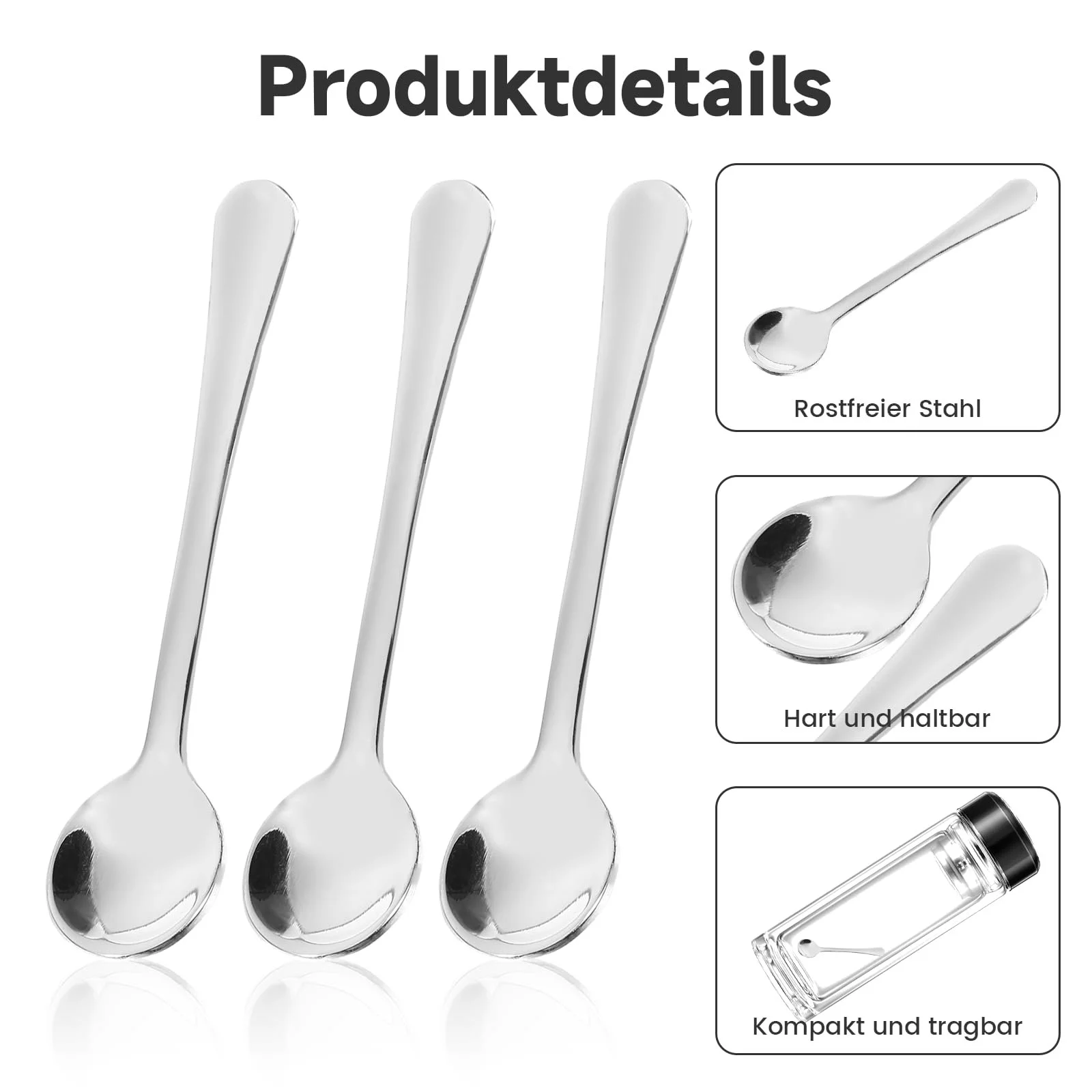 Набор из 10 мини-ложек для эспрессо, нержавеющая сталь, маленькие ложки, компактные и портативные, подходят для специй, соли, меда, чайной ложки, итальянские кофейные ложки (7,5 см, серебряные), фото №3