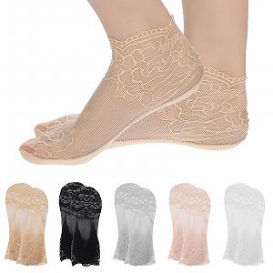 Носки Женские Кружевные Разноцветные Прозрачные Кружевные Носки из Тюля Тонкие Нейлоновые Носки Короткие Носки Сетчатые Летние Носки Белый + Серый + Розовый + Черный + Бежевый, Черный, белый - Фото 1