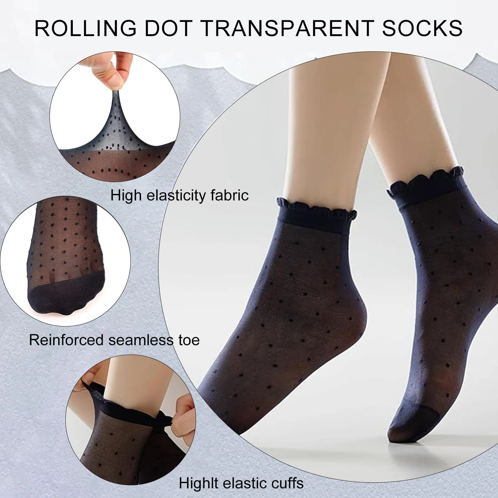 4 пари жіночих прозорих панчіх з рюшами, тілесні, фото №3