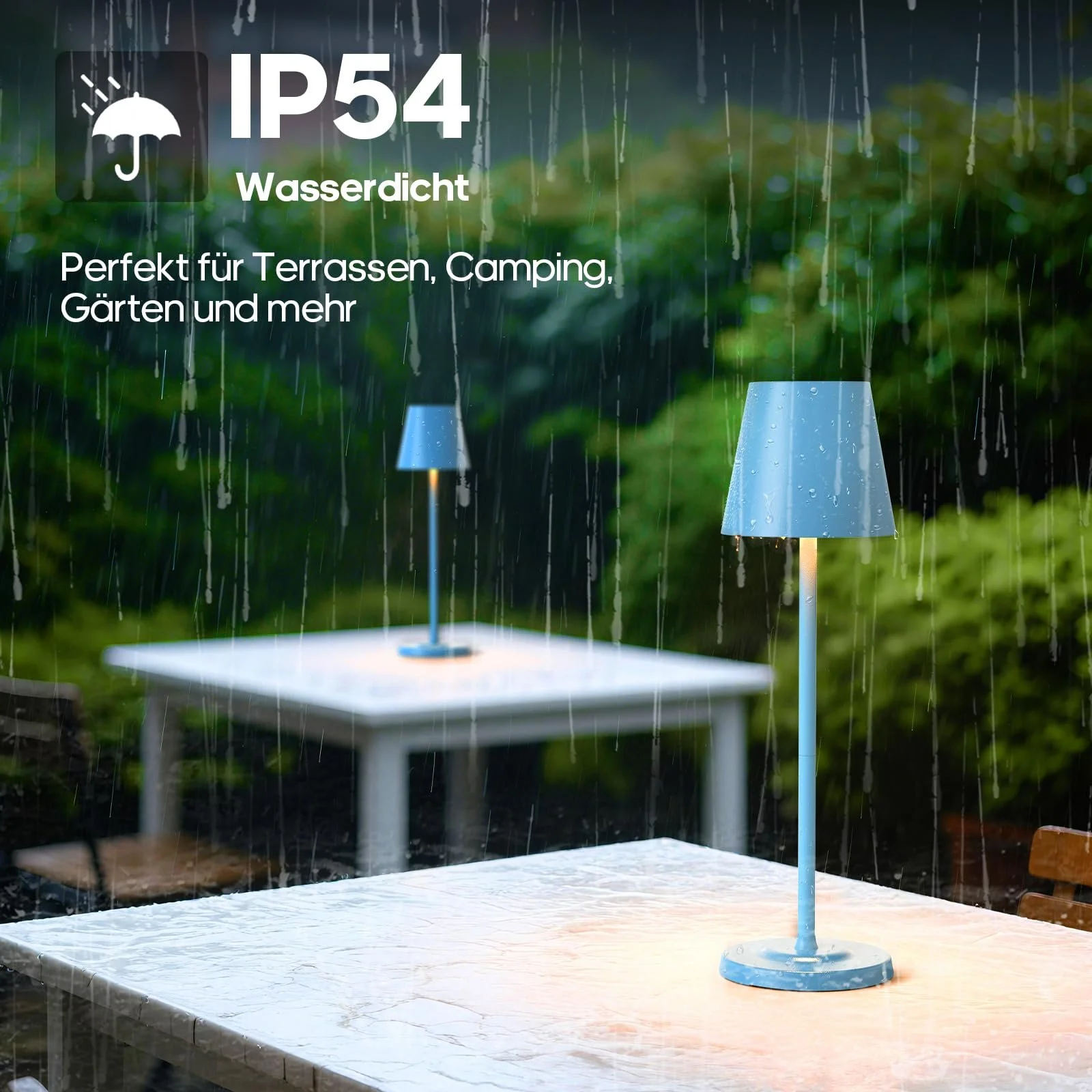 Настільна лампа 3-в-1 LED бездротова з акумулятором 5500 mAh, 3 висоти, регульована, димована, 3 кольори, металева водонепроникна сенсорна, синя [Набір із 1 шт.], фото №6