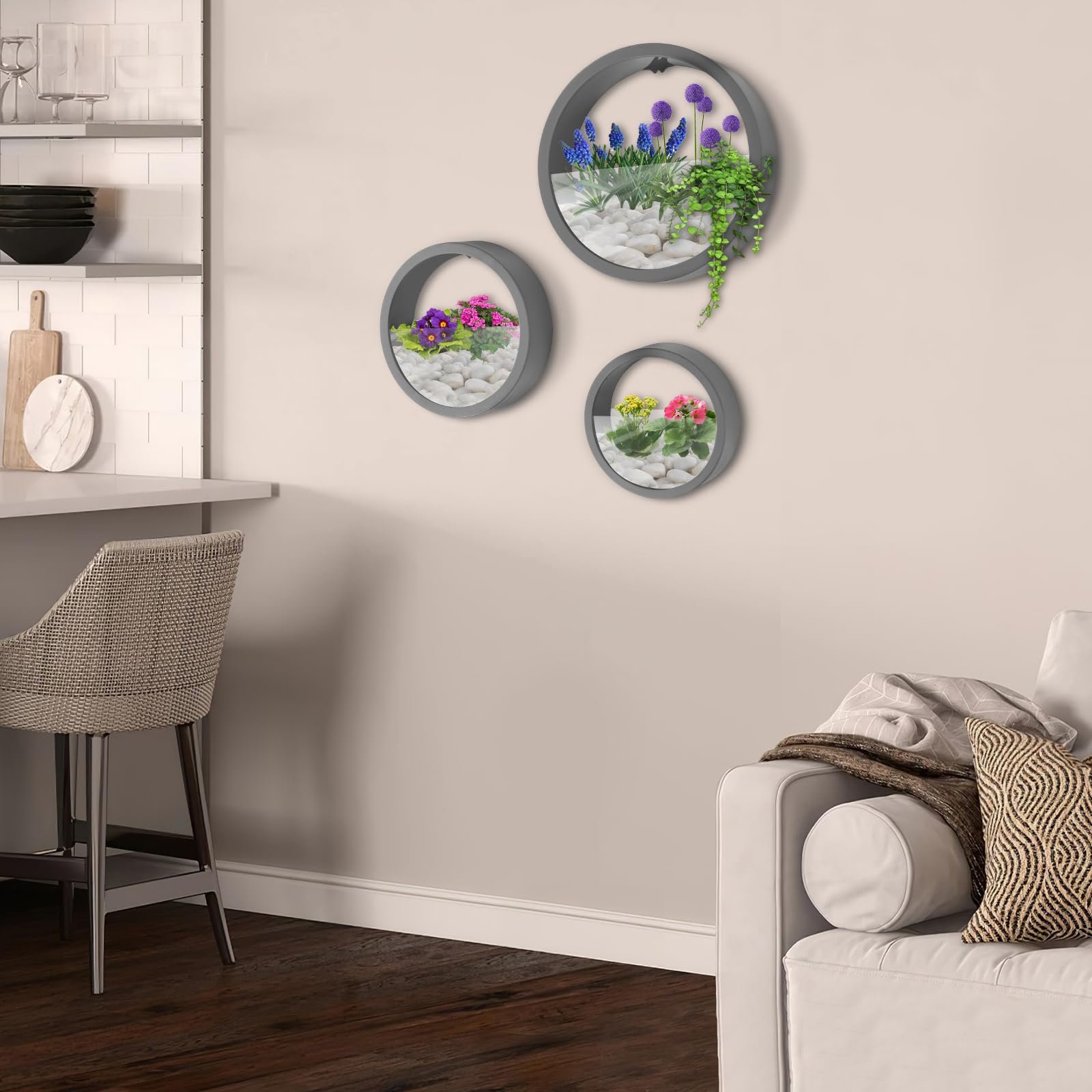 Настінні квіткові горщики 3 шт. Круглі ABS Сірий, фото №4 Настінні квіткові горщики 3 шт. Круглі ABS Сірий, фото №4