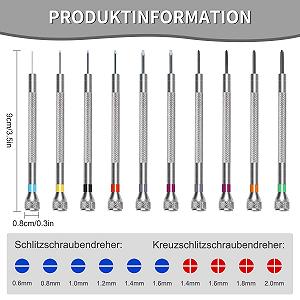 Набір викруток Ezydka для годинникарів 10 шт з пінцетом 0.6 мм - 2.0 мм Перехресні та шліцеві Викрутки для ремонту годинників та окулярів synthetic.ua - Фото 1