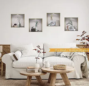 Наклейки на стіну Pack of 4 3D Vase Green Plants Вінілові Знімні Білий та Зелений synthetic.ua - Фото 1