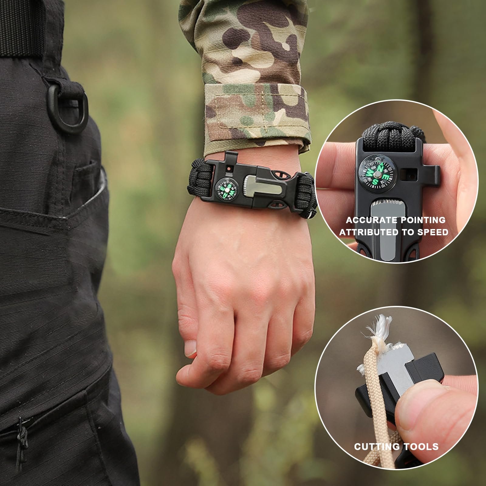 Браслети Sipiris Paracord Survival, 6 шт., комплект для виживання, браслет для активного відпочинку, походів, кемпінгу, катання на човнах, аварійних ситуацій або інших видів активного відпочинку (3 кольори), фото №4