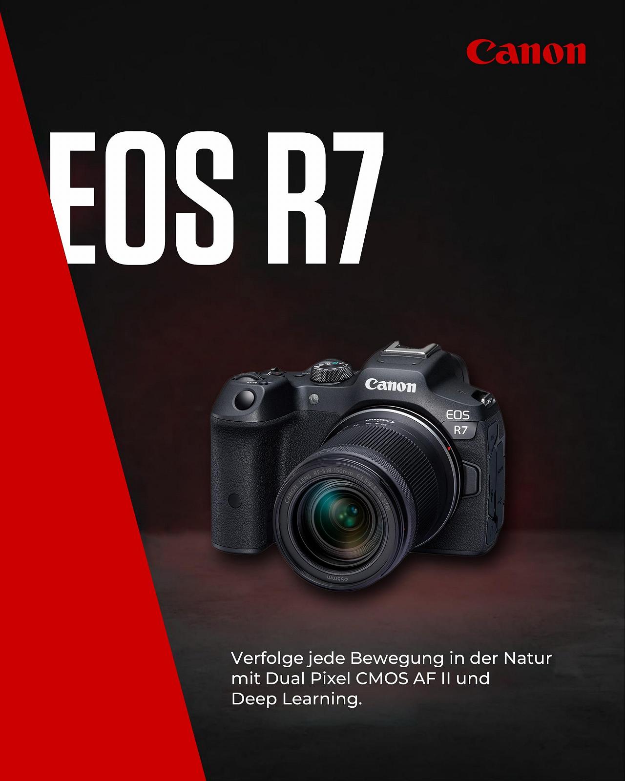 Беззеркальная камера Canon EOS R7 + Объектив RF-S 18-150 мм F3.5-6.3 IS STM (обновление DSLR, гибридная камера, видеозапись 4K/30p, до 15 кадров/с, WiFi) Черный, фото №1