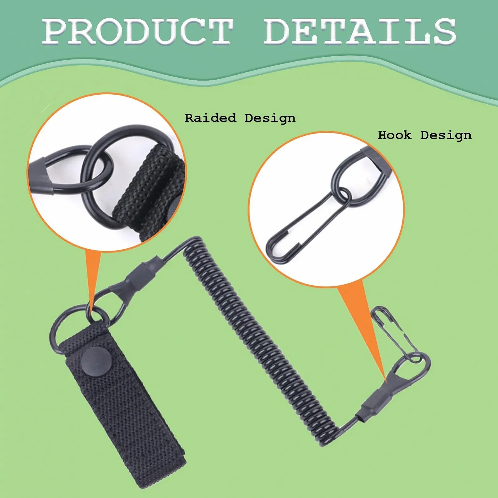 Тактичний брелок-шнурок Еластичний Паракорд Спіральний кабель Регульований до 120 см Чорний, фото №3