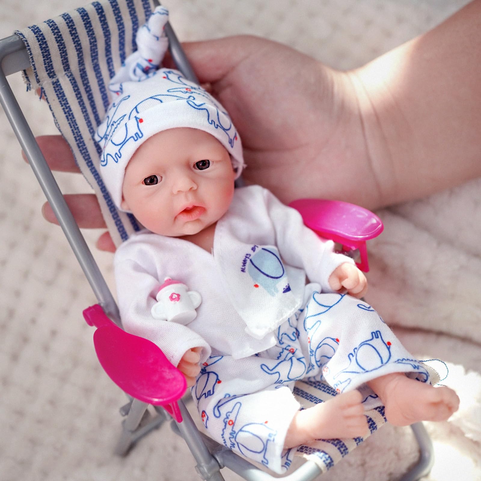 Лялька MYREBABY Reborn 7 Inch Силіконова Хлопчик Justin Реалістична Лялька для Немовлят Силіконове Повне Тіло Стресове Полегшення, фото №5