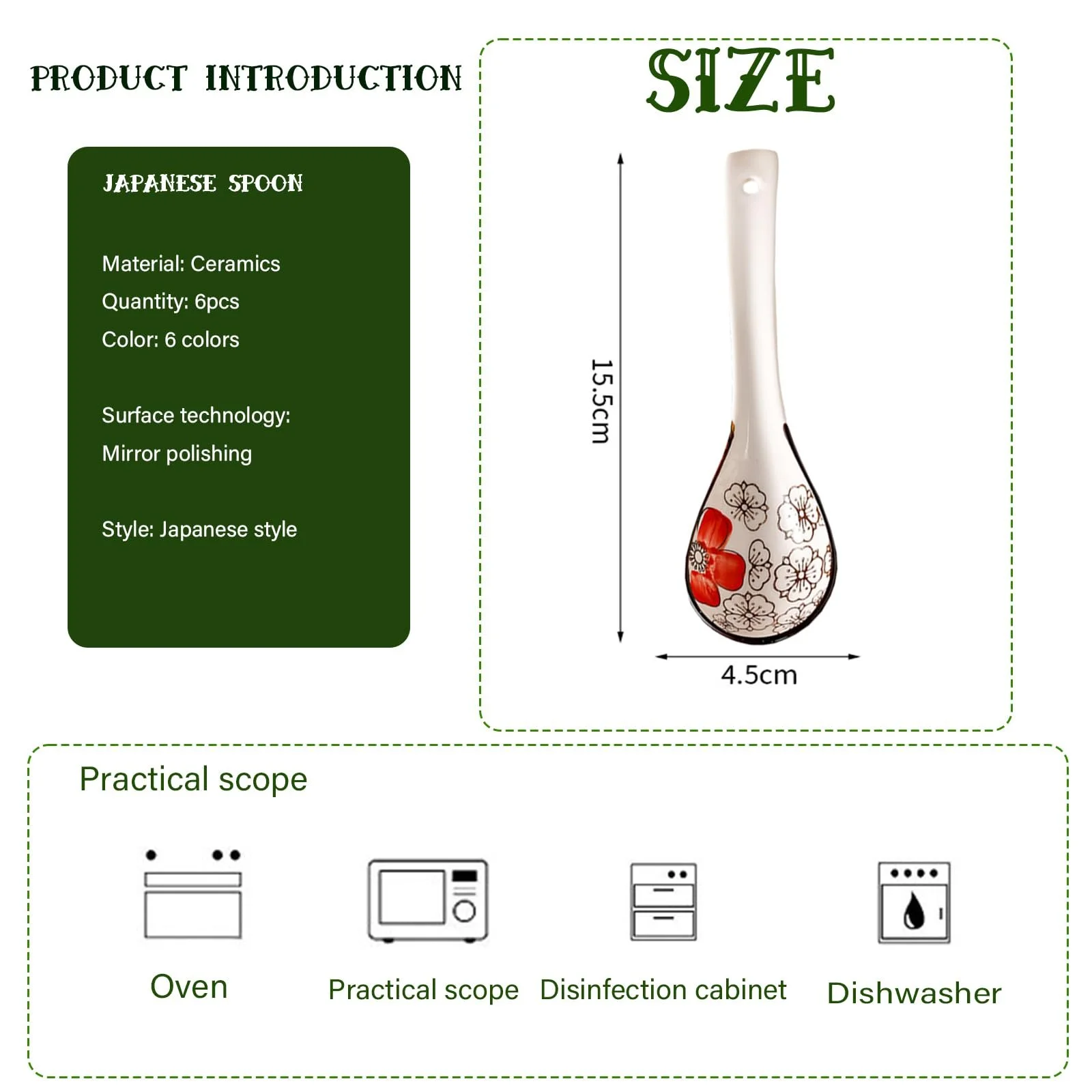 Ложка для рамена NoBrand Серия -Модель -Характеристики Керамическая ручка Цвет: Блакитно-белый, 6 шт, фото №2