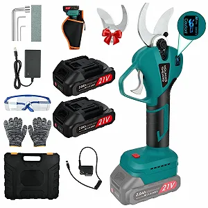 Електричні секатори Vothen Professional 4 см, 2 акумулятори 2 А·год LCD, прогресивний різ, бездротові секатори з піхвами для обрізки олив, виноградників, синій - Фото 1