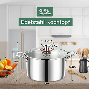 Каструля Onader 3-шарова з нержавіючої сталі Індукційна 3.3 л з кришкою 20 см synthetic.ua - Фото 1