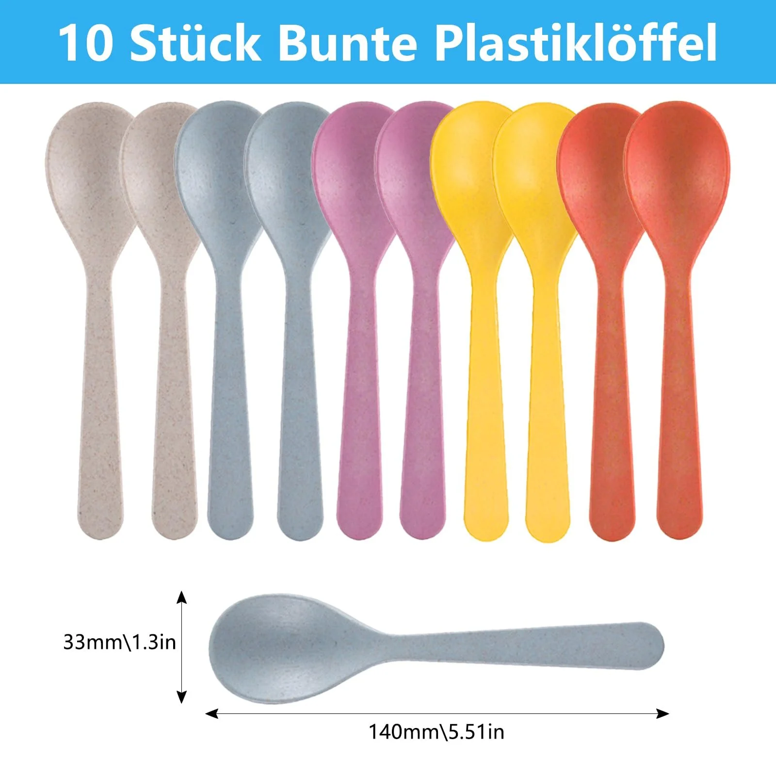 Набір пластикових ложок 10 шт, 14 см Різнокольорові, фото №2