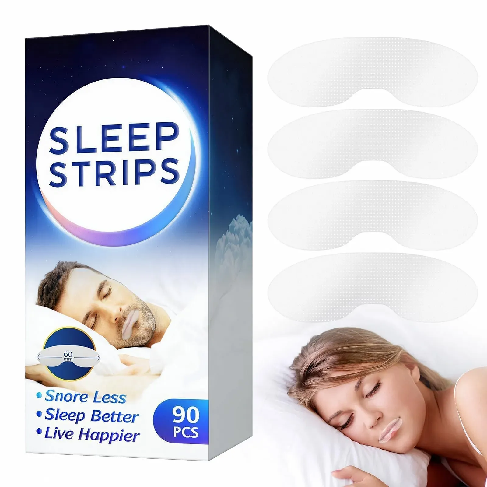 Пластыри для сна на рот (90 шт. в упаковке), Полоски для рта против храпа, фото №1