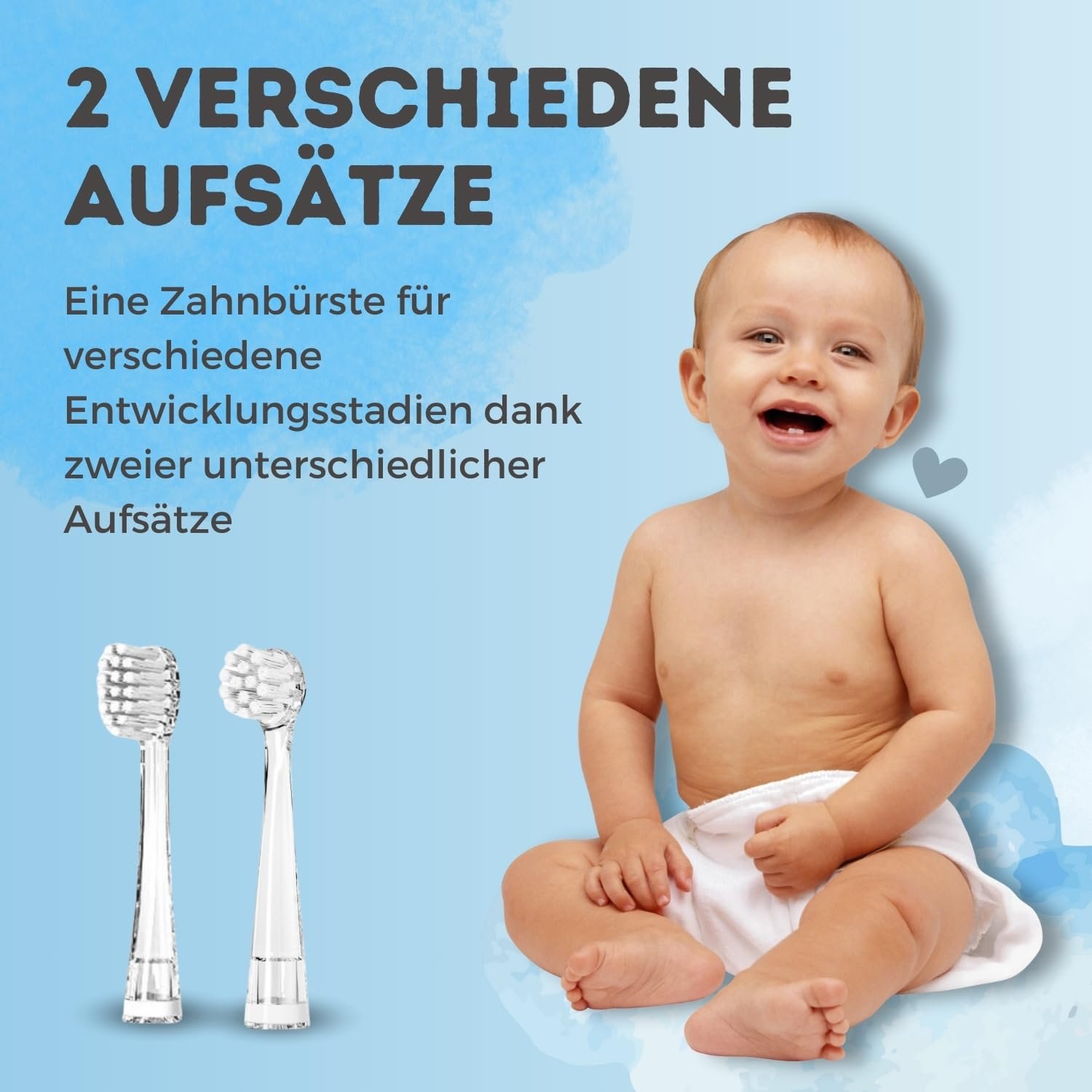 Дитяча електрична звукова зубна щітка PixieDent Таймер LED 0-3 роки Blue Baby, фото №5