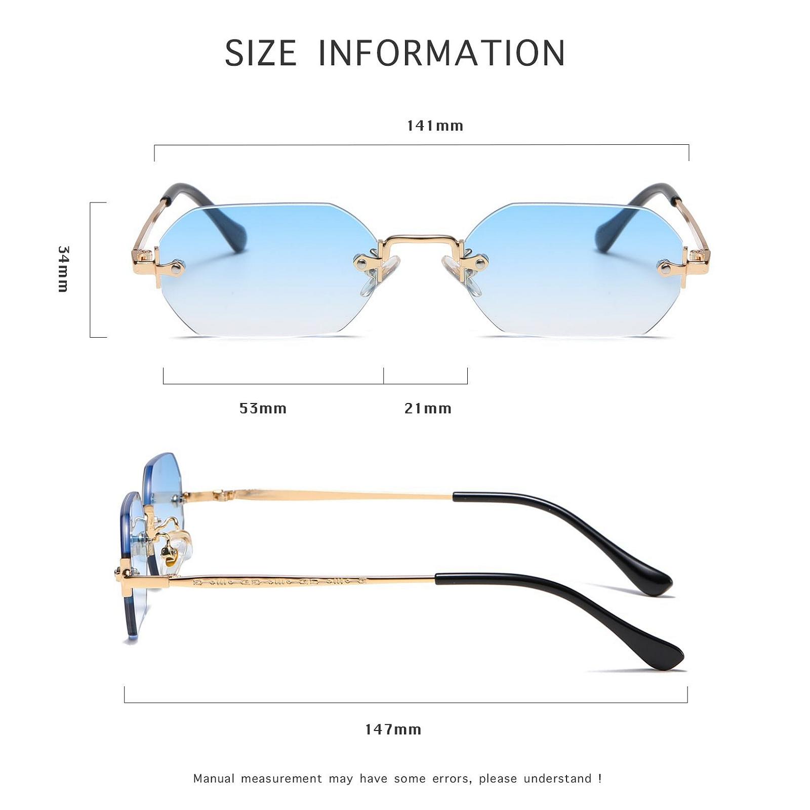 Сонцезахисні окуляри Прямокутні Без оправи Ретро RUNHUIS для жінок та чоловіків, Вінтажні Шестикутні Лінзи, фото №4