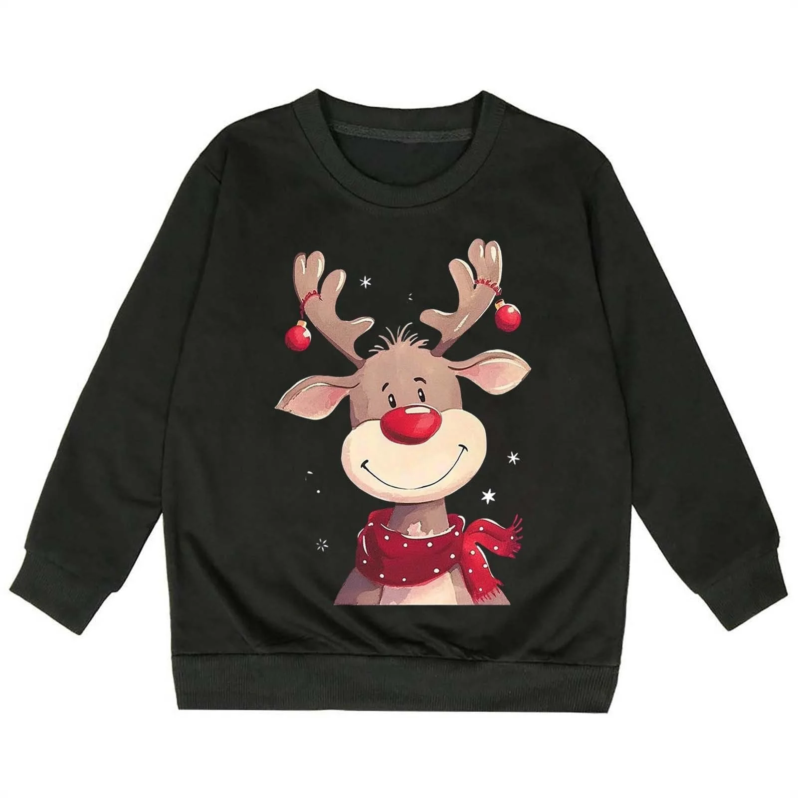 Детский пуловер - Толстовка с длинными рукавами и круглым вырезом с принтом для девочек, уютная флисовая кофта для праздничного сезона, фото №2