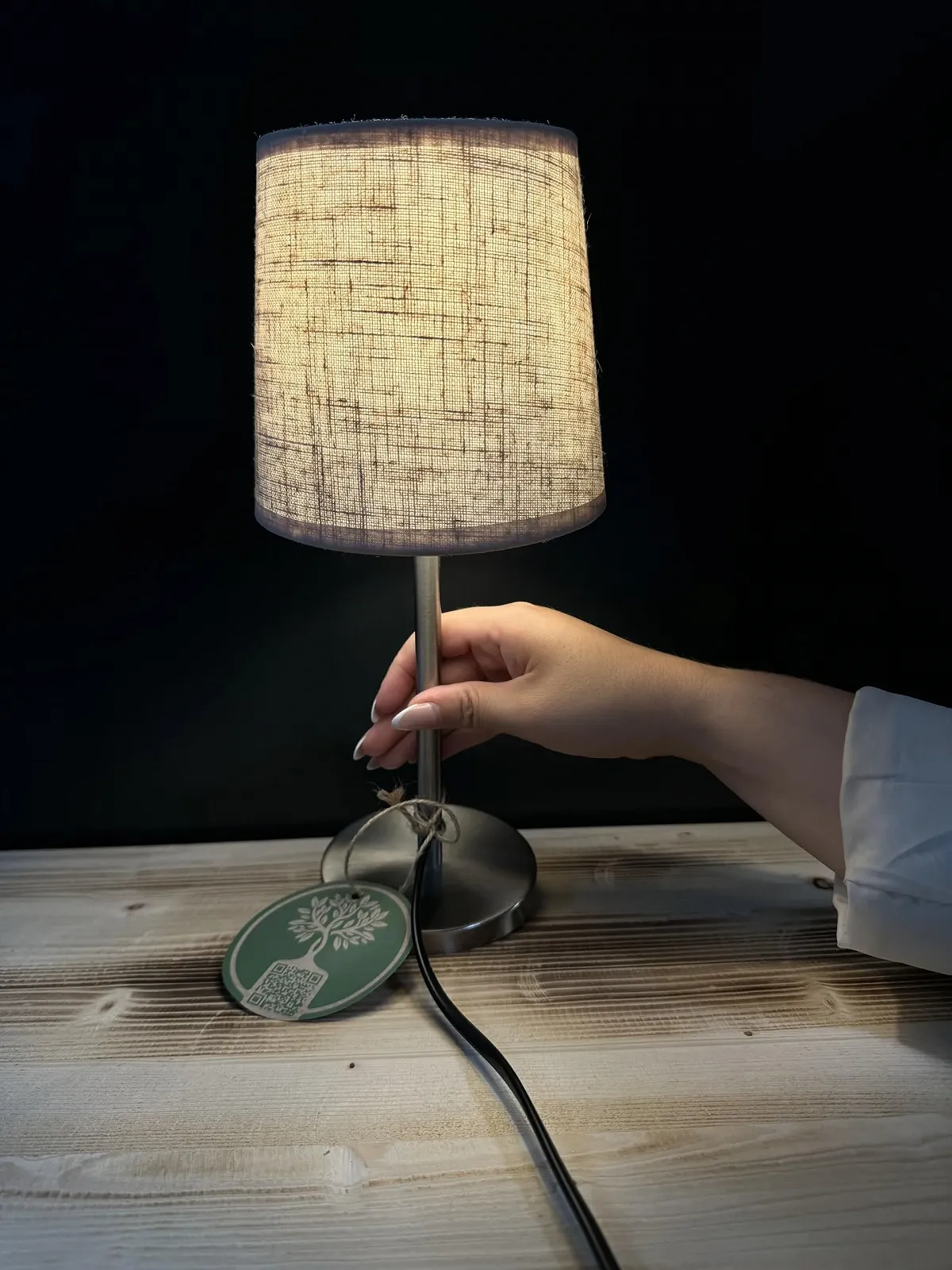 Настільна лампа Fischer & Honsel Rimini Матовий нікель Тканинний абажур 30 см D: 14 см, фото №7