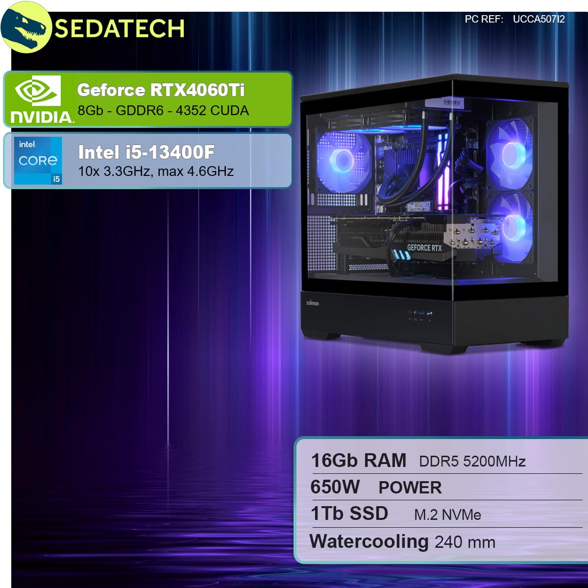 ПК Sedatech Advanced Gaming Water Cooling Full Vision Intel i5-13400F RTX4060Ti 16GB DDR5 1TB SSD M.2 Без ОС, фото №2