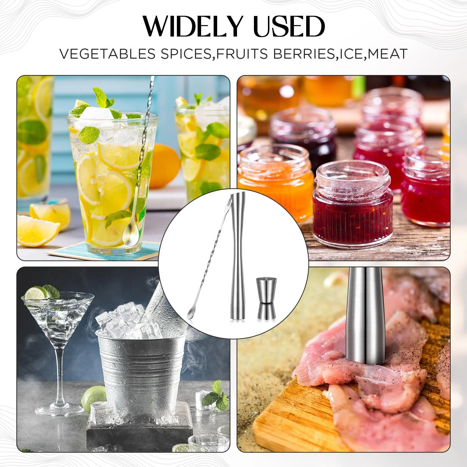 Набір бармена Fiada Мадлер для коктейлів Нержавіюча сталь з мірною чашкою та ложкою для змішування коктейлів, фото №6