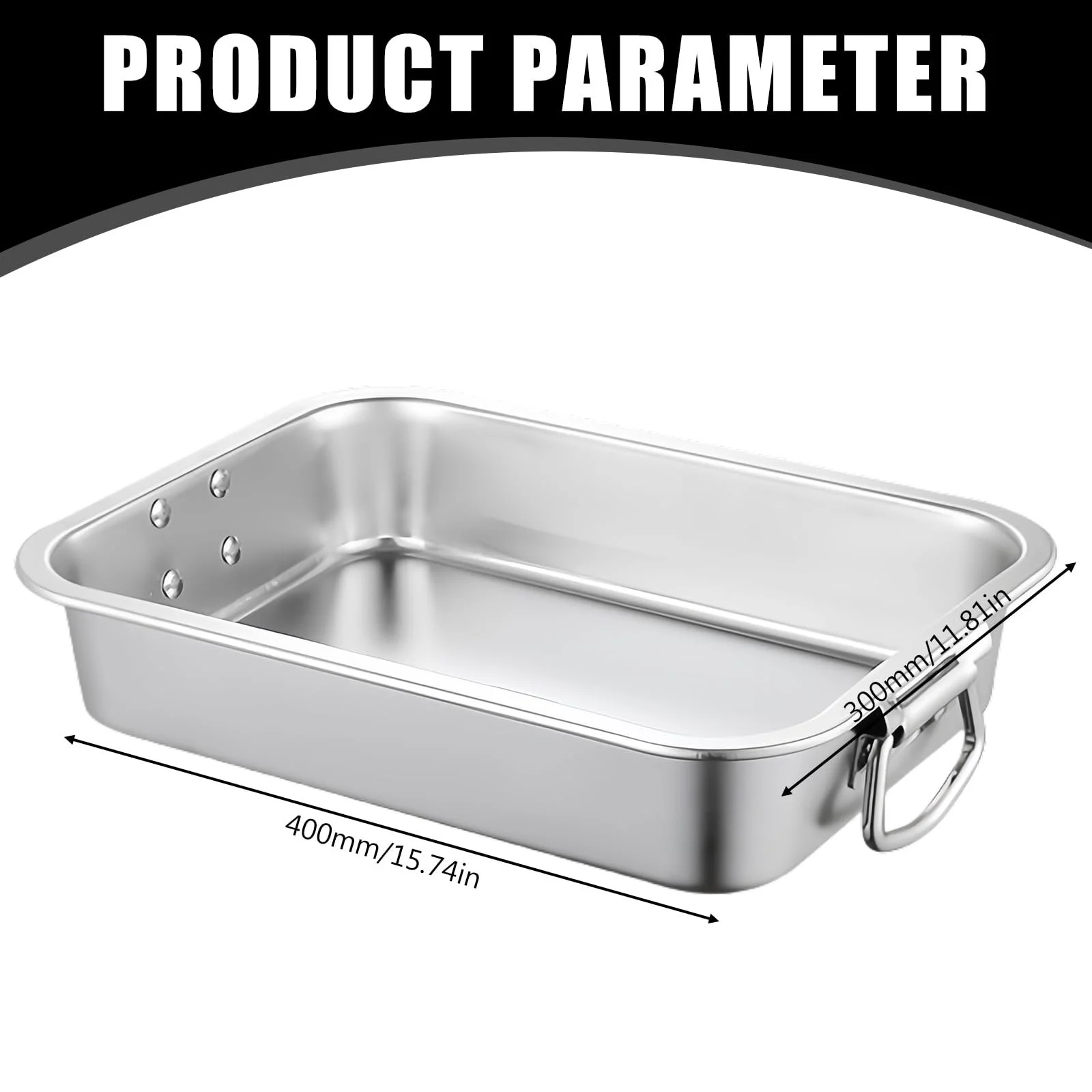Противень для выпечки из нержавеющей стали форма для запекания с ручками 40 см прямоугольная для лазаньи, фото №2 Противень для выпечки из нержавеющей стали форма для запекания с ручками 40 см прямоугольная для лазаньи, фото №2