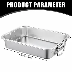Противень для выпечки из нержавеющей стали форма для запекания с ручками 40 см прямоугольная для лазаньи synthetic.ua - Фото 1
