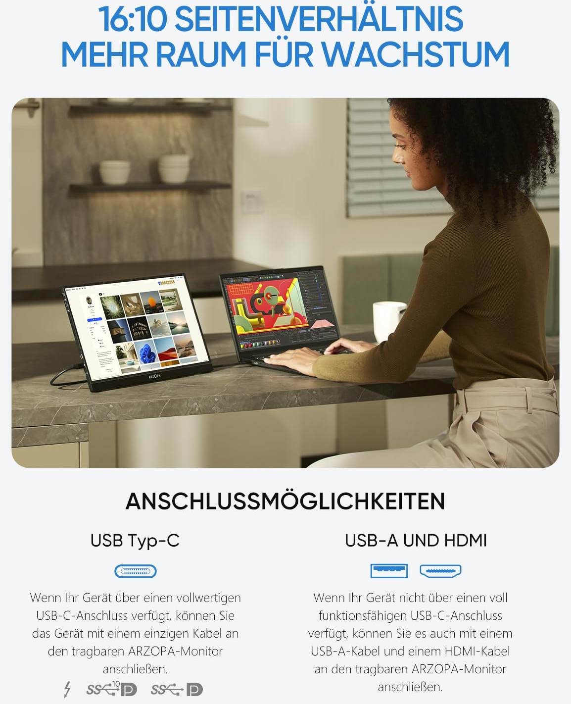 Монітор портативний 16" Arzopa Z1RC 2.5K IPS 60 Гц, фото №3