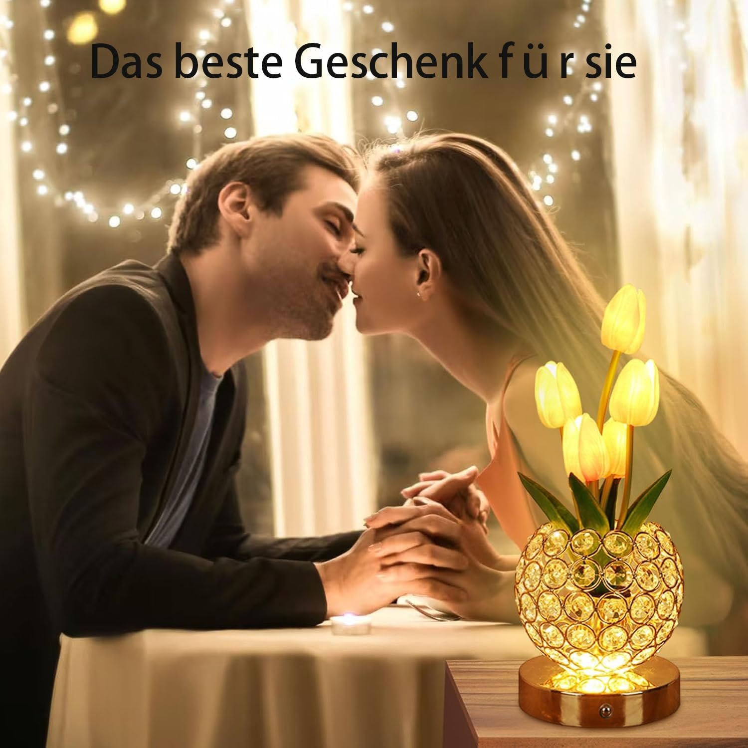 Настільна лампа приліжкова Crystal Flower Акумуляторна Tulip USB Рожева, фото №6