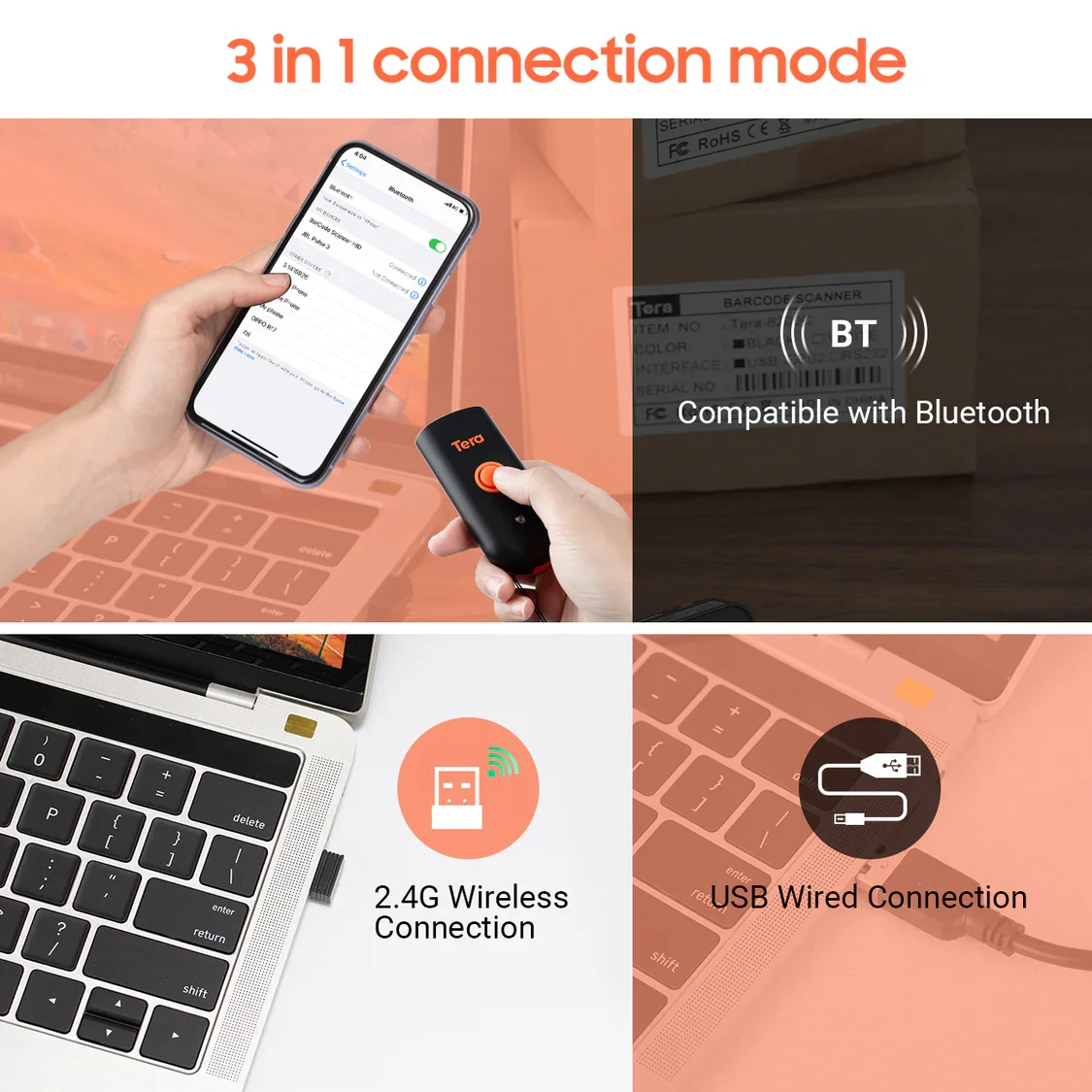Сканер штрих-кодів Tera 1200 Чорний, фото №3 Сканер штрих-кодів Tera 1200 Чорний, фото №3