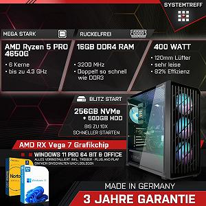 Комп'ютер SYSTEMTREFF Basic Gaming PC AMD Ryzen 5 PRO 4650G 6x4.2GHz AMD RX Vega 7 4K HDMI DX12 256GB M.2 NVMe + 500GB HDD 16GB DDR4 RAM WLAN для геймерів synthetic.ua - Фото 1